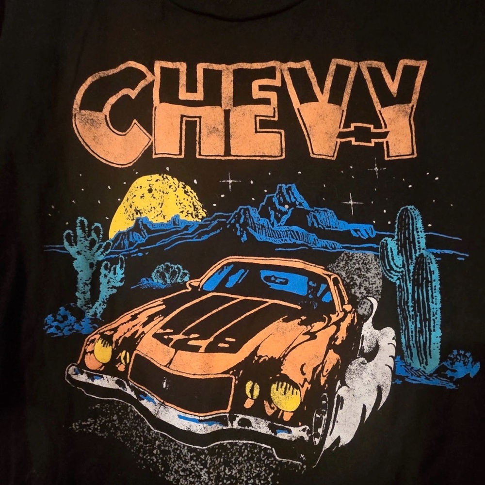 Chevy Graphic Short Sleeve Tee - Black with Orange Car Design